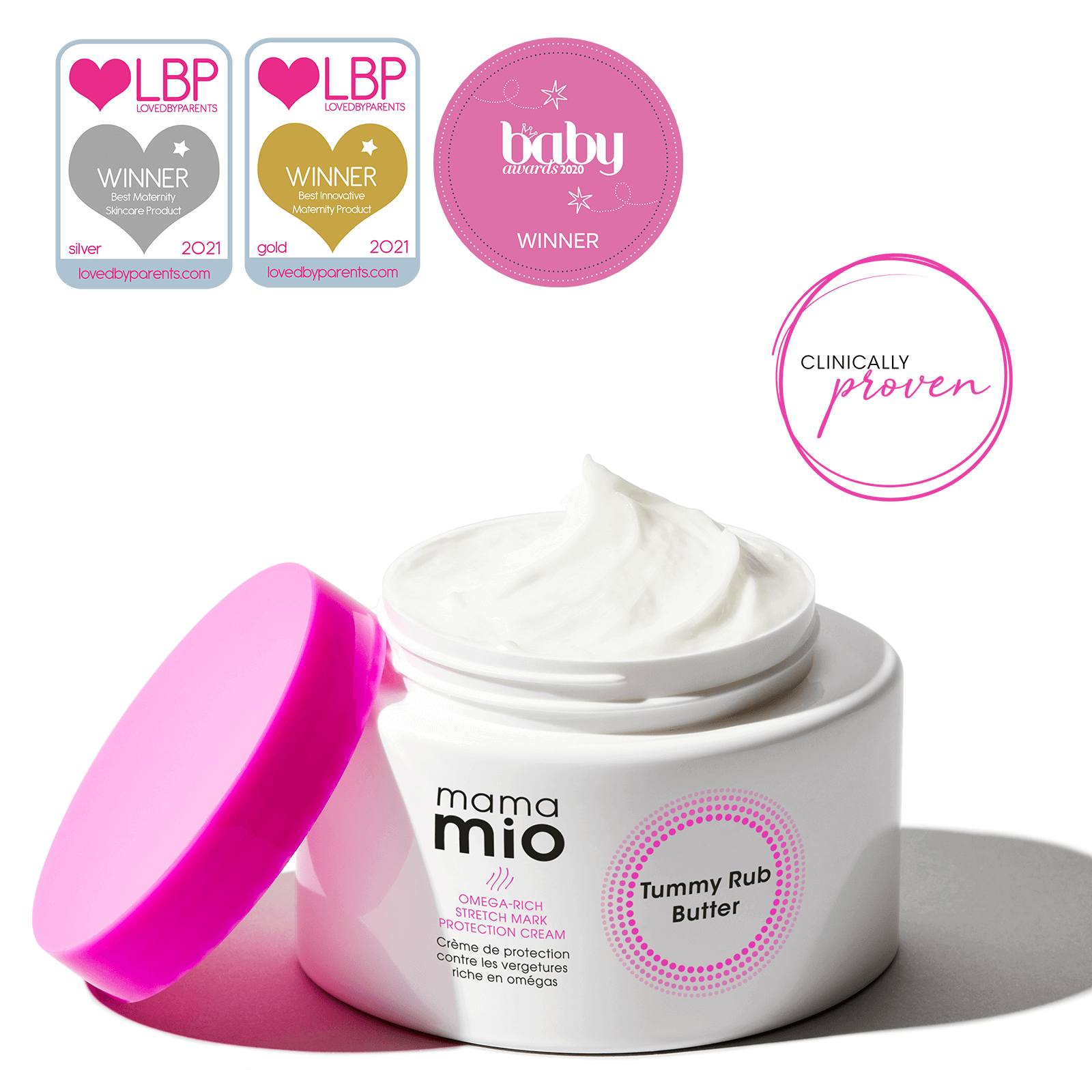 Tummy Rub Butter. Lovedbyparents Best Maternity Skincare Product 2021. Lovedbyparents Best Innovative Maternity Product 2021. Baby Awards 2020 Winner.