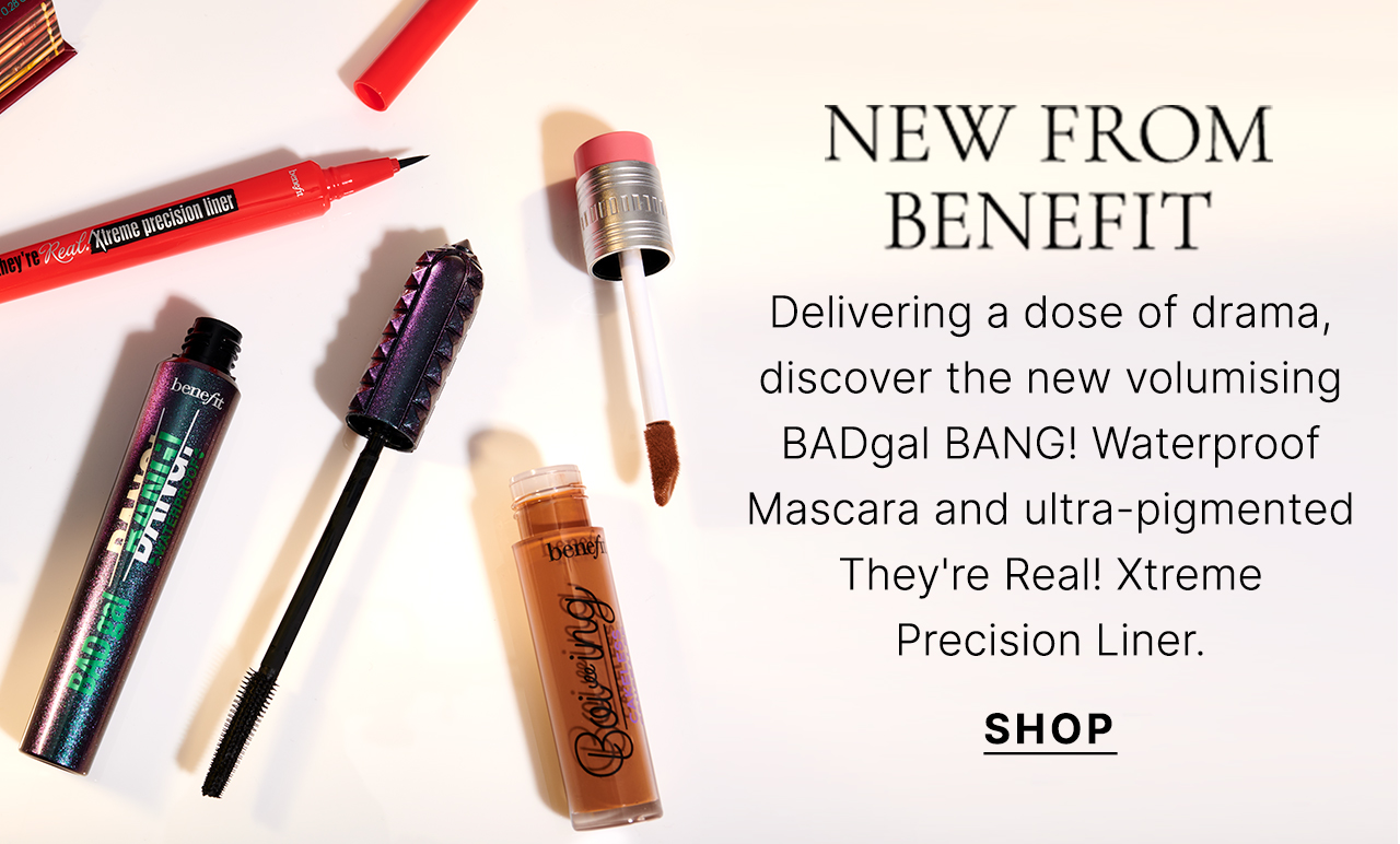 NEW from Benefit With the same volumising power of the original formula, the BADgal Bang Waterproof Mascara uses weightless aero-particles (yes, really!) to deliver gravity-defying lashes. SHOP