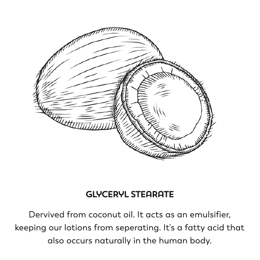Glyceryl stearate. Derived from coconut oil. It acts as a emulsifier. keeping our lotions from separating. It's a fatty acid that also occurs naturally in the human body.
