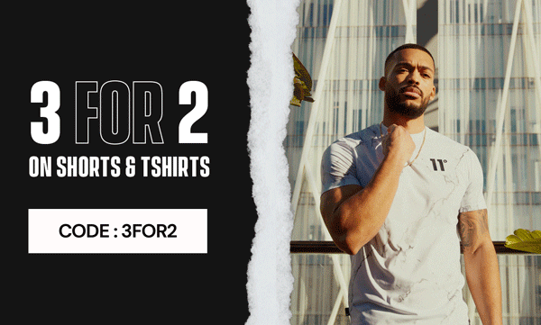 Get 3 items for the price of 2, offer valid for t-shirts and shorts