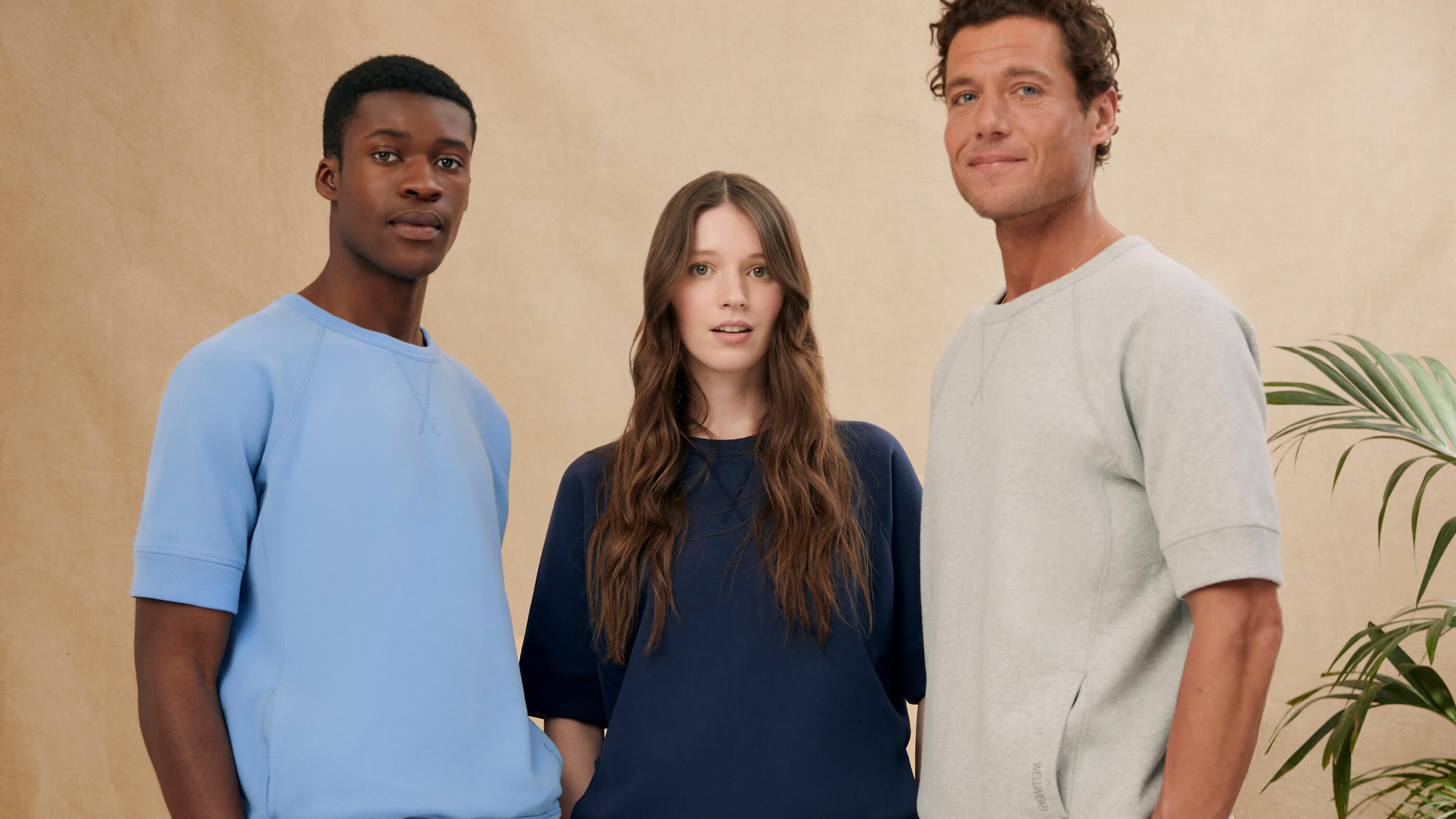 three models wearing short sleeve sweats from the sunlight comfort collection