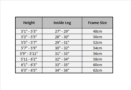 Bike frame size table