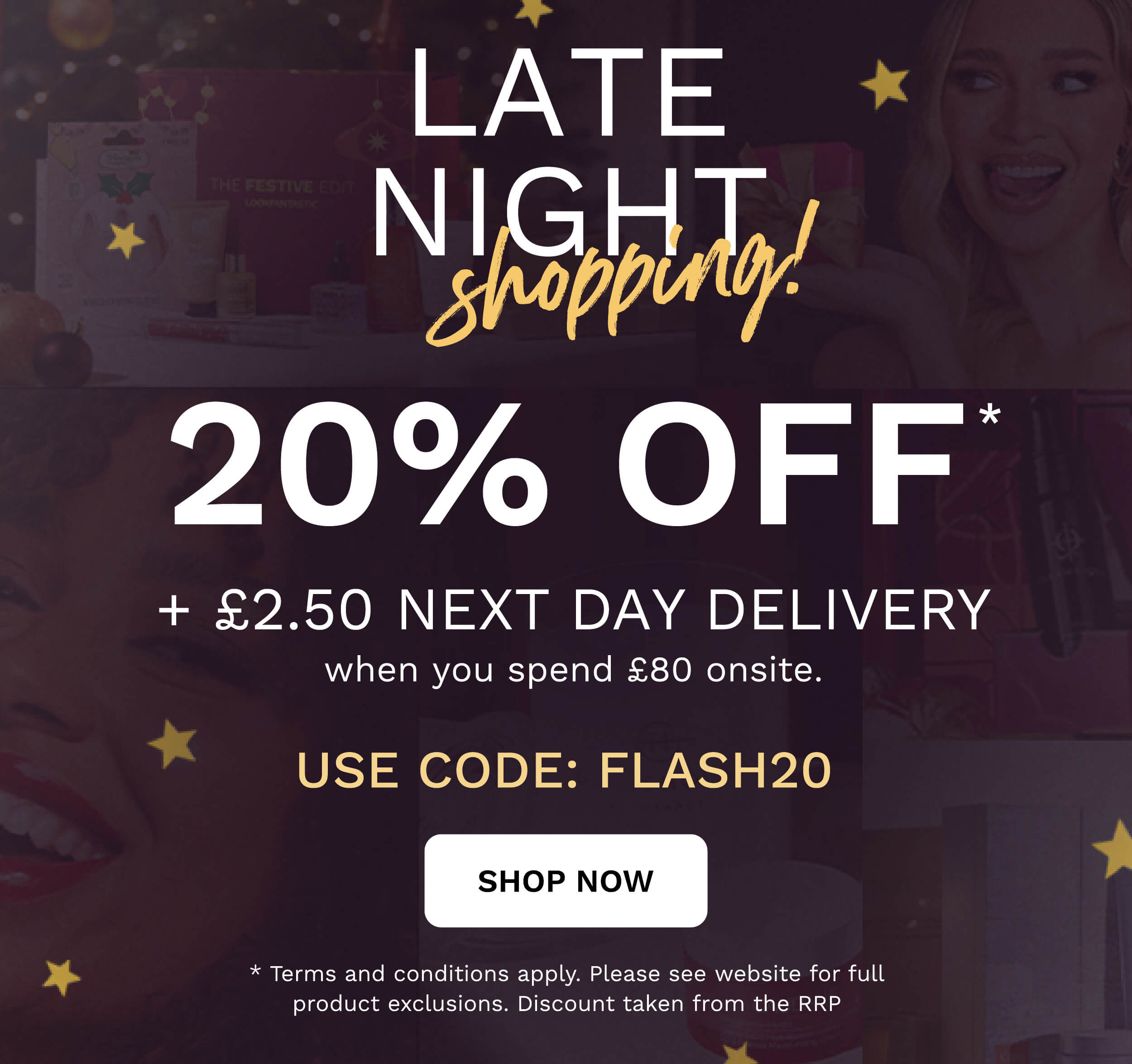 20 off plus next day delivery when you spend 80 onsite