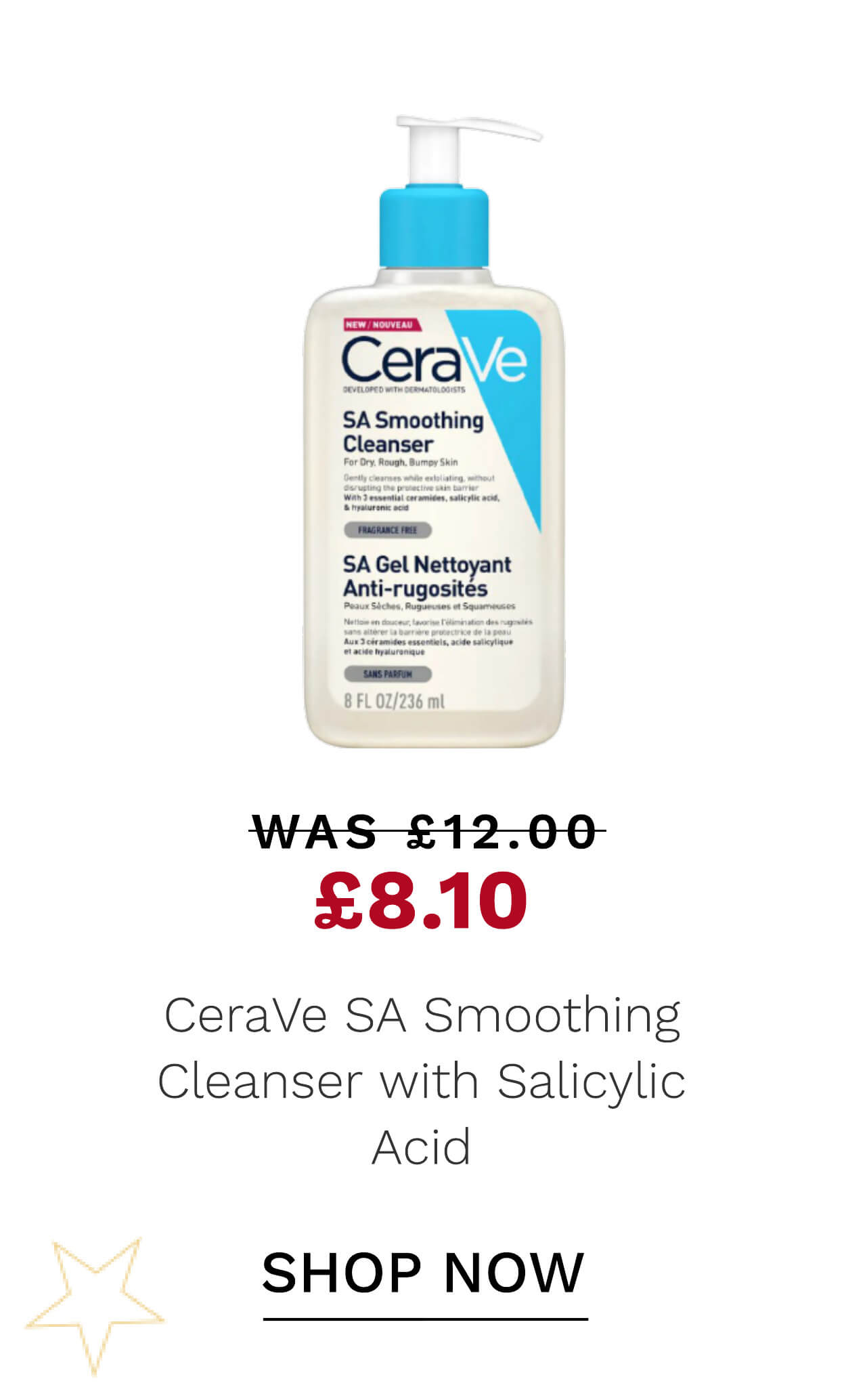 CeraVe SA Smoothing Cleanser with Salicylic Acid for Dry Rough & Bumpy Skin 236ml