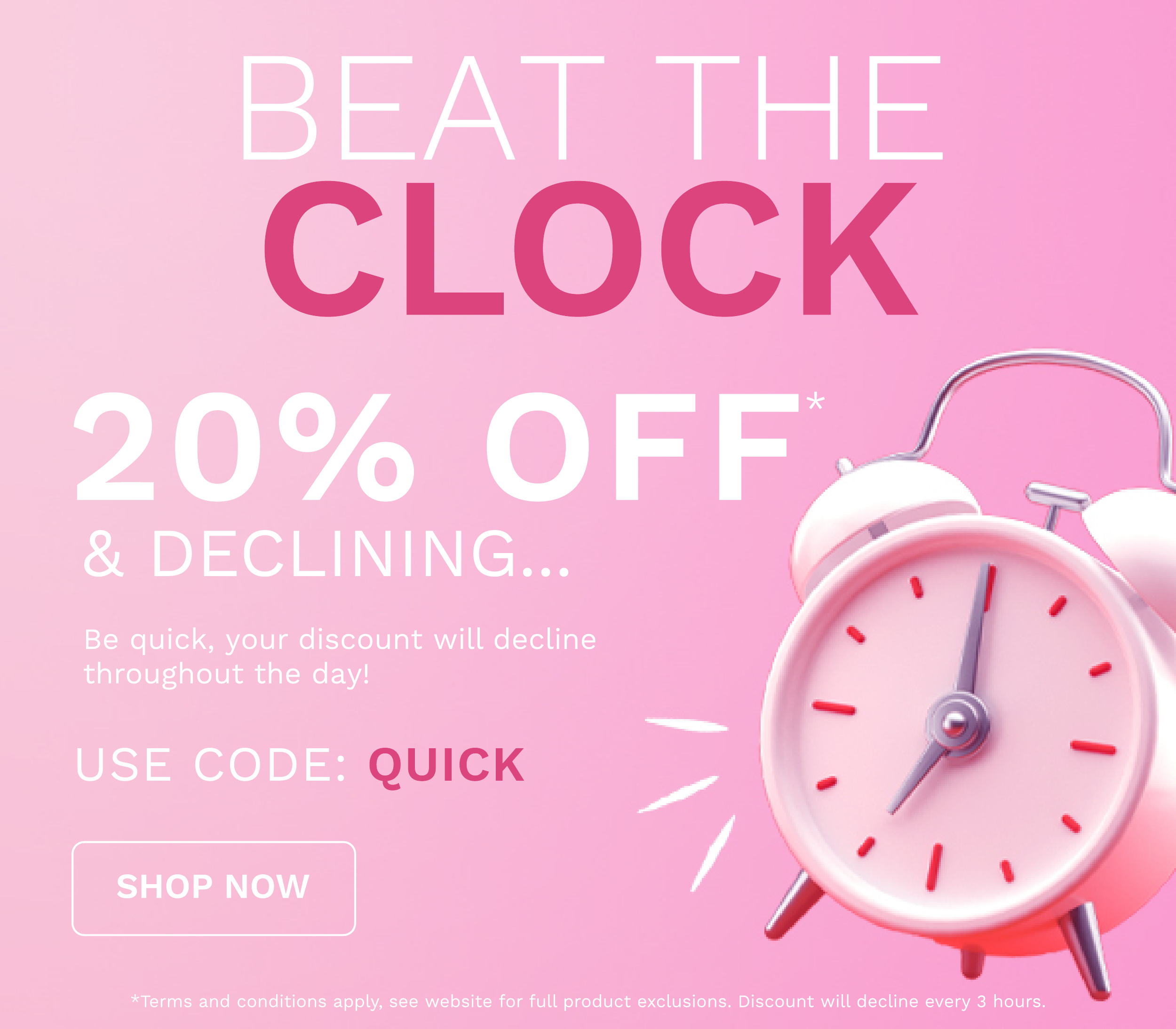 20 percent off and declining every 3 hours