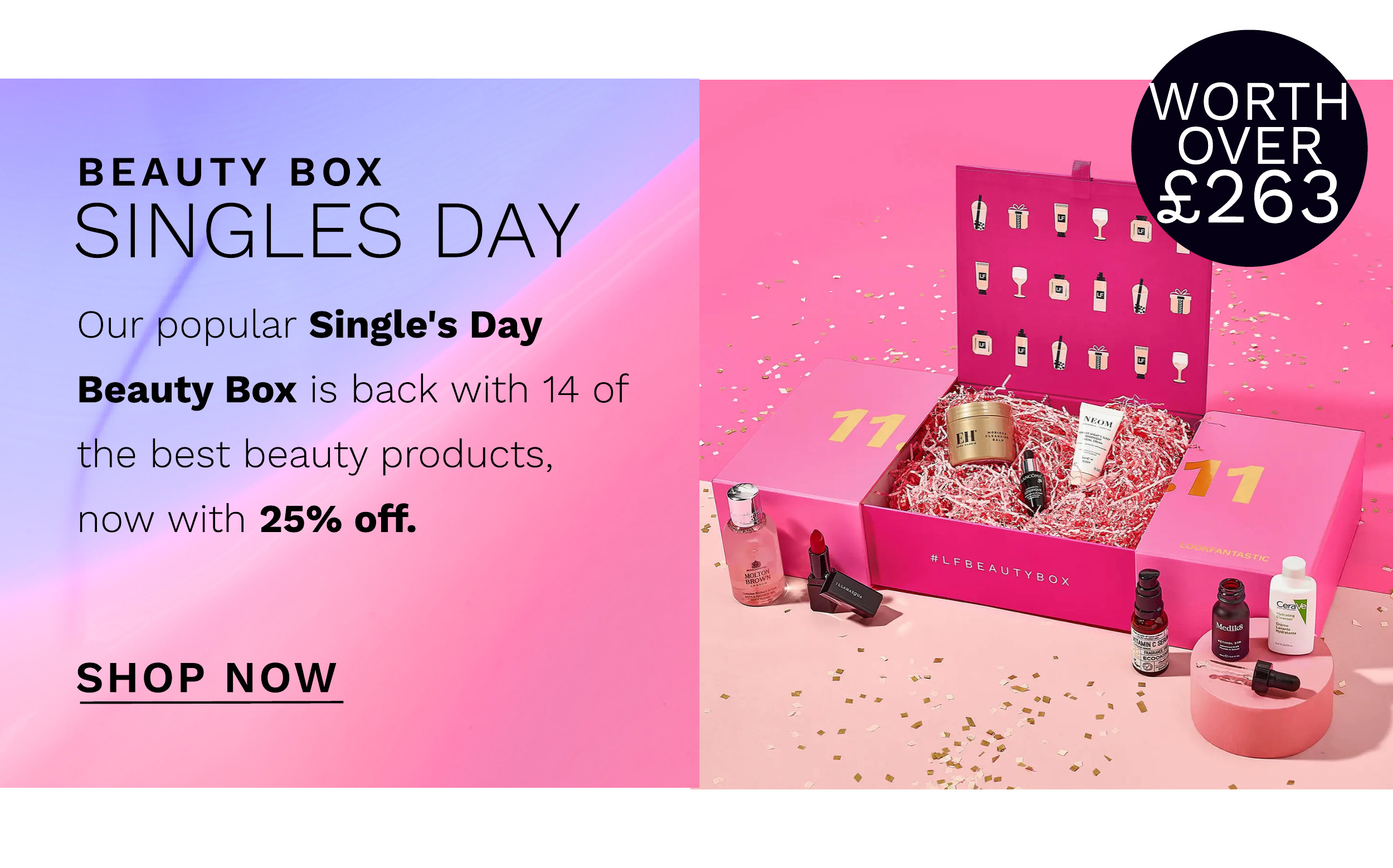 25 percent off the singles day beauty box